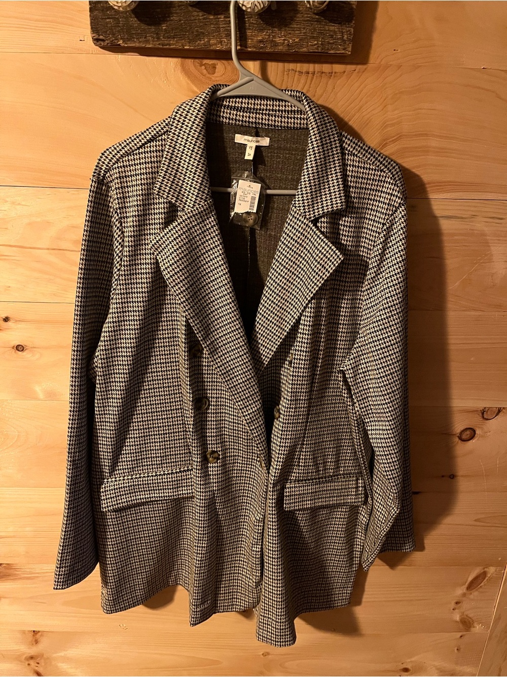 Maurices Black & White Houndstooth Double-Breasted Blazer NWT Size 1X